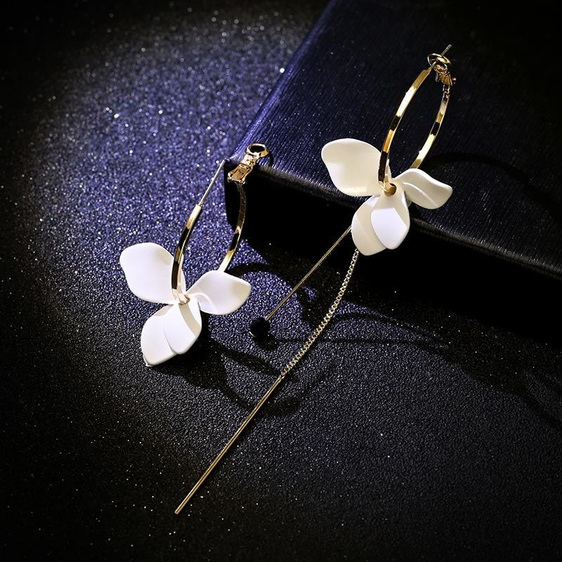 Red Flower Earrings 18K Gold Plated For Women