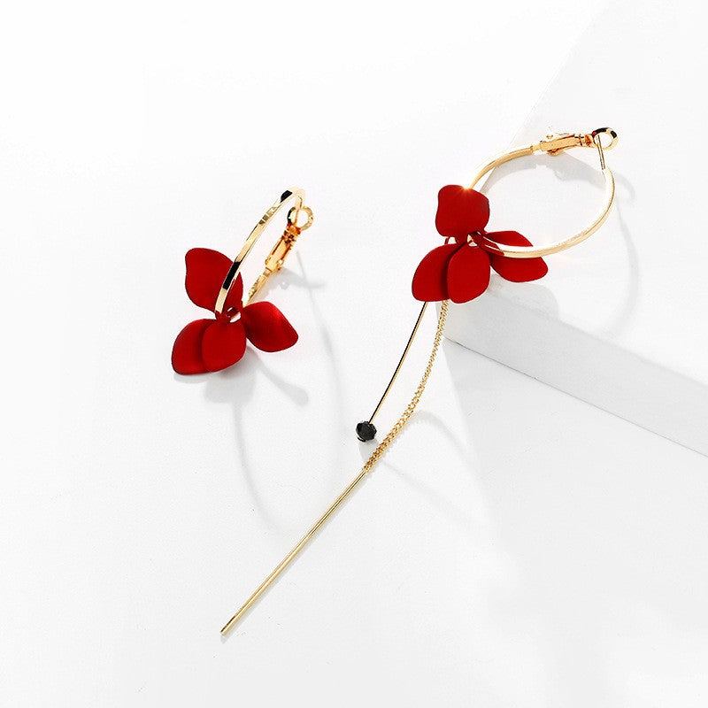 Red Flower Earrings 18K Gold Plated For Women