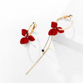 Red Flower Earrings 18K Gold Plated For Women